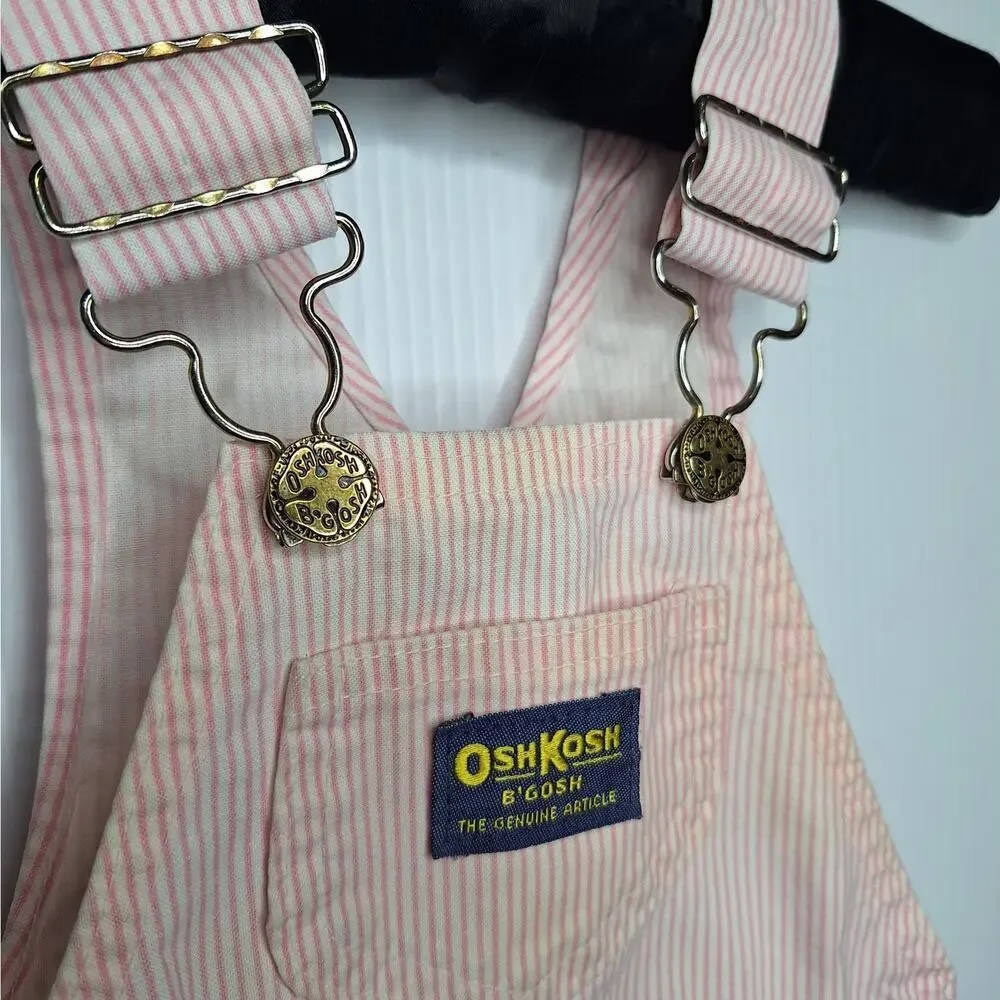 Vintage OshKosh B'Gosh Vestbak Bib Overalls Girls Pink White Stripe USA 24 mo